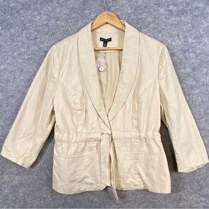 Willi Smith NWOT 100% Linen Jacket Women’s‎ Size 14 Beige 3/4 Sleeves Neutral